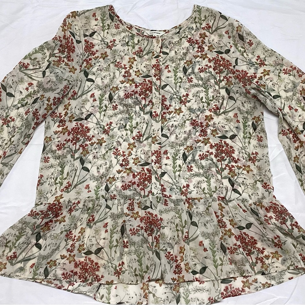 Max Studio Cream and Red Floral Blouse